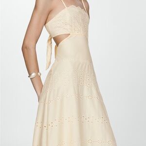 Mango Cream Backless Eyelet Dress with side slits